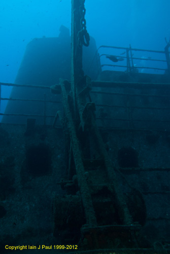 Um El Farroud Lifeboat davit and funnel